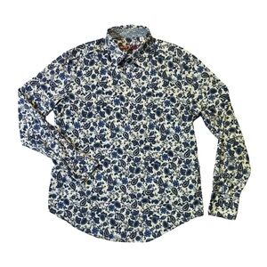 Robert Graham mens M Medium blue floral paisley pattern button up casual shirt